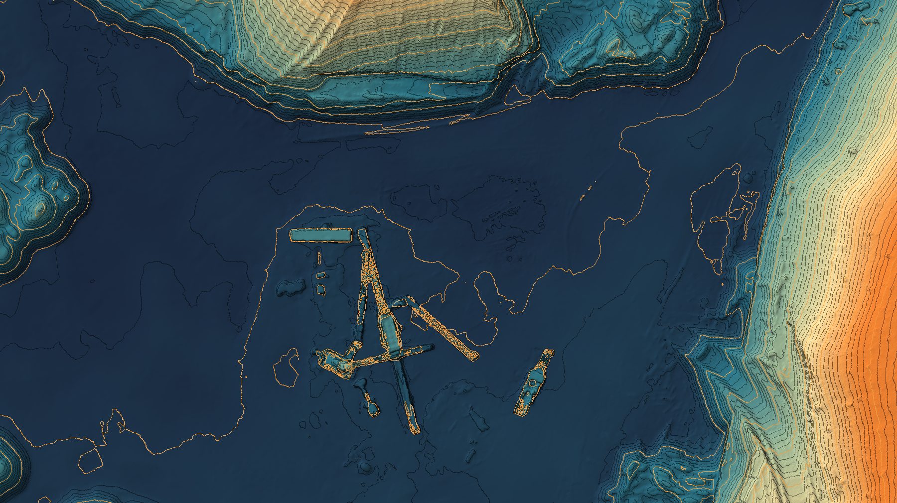 Elevation and contour map